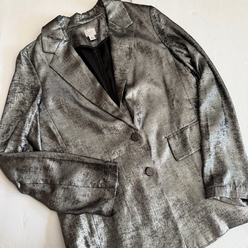 a new day Shimmering Silver Metallic Blazer Women’s Size S - Picture 2 of 16